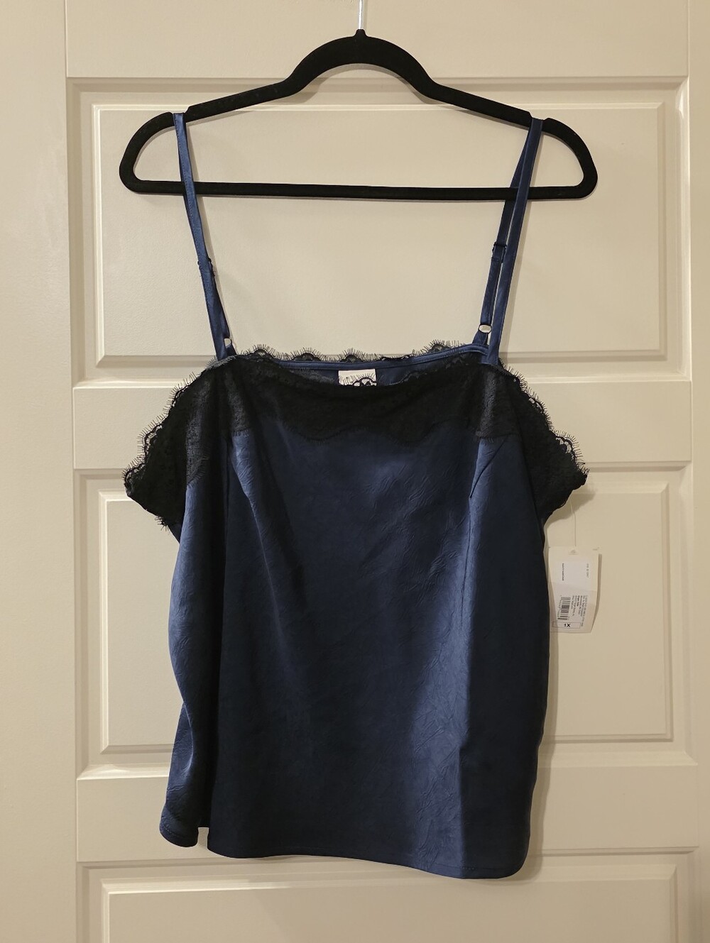 a new day Navy Satin Cami with Black Lace Trim